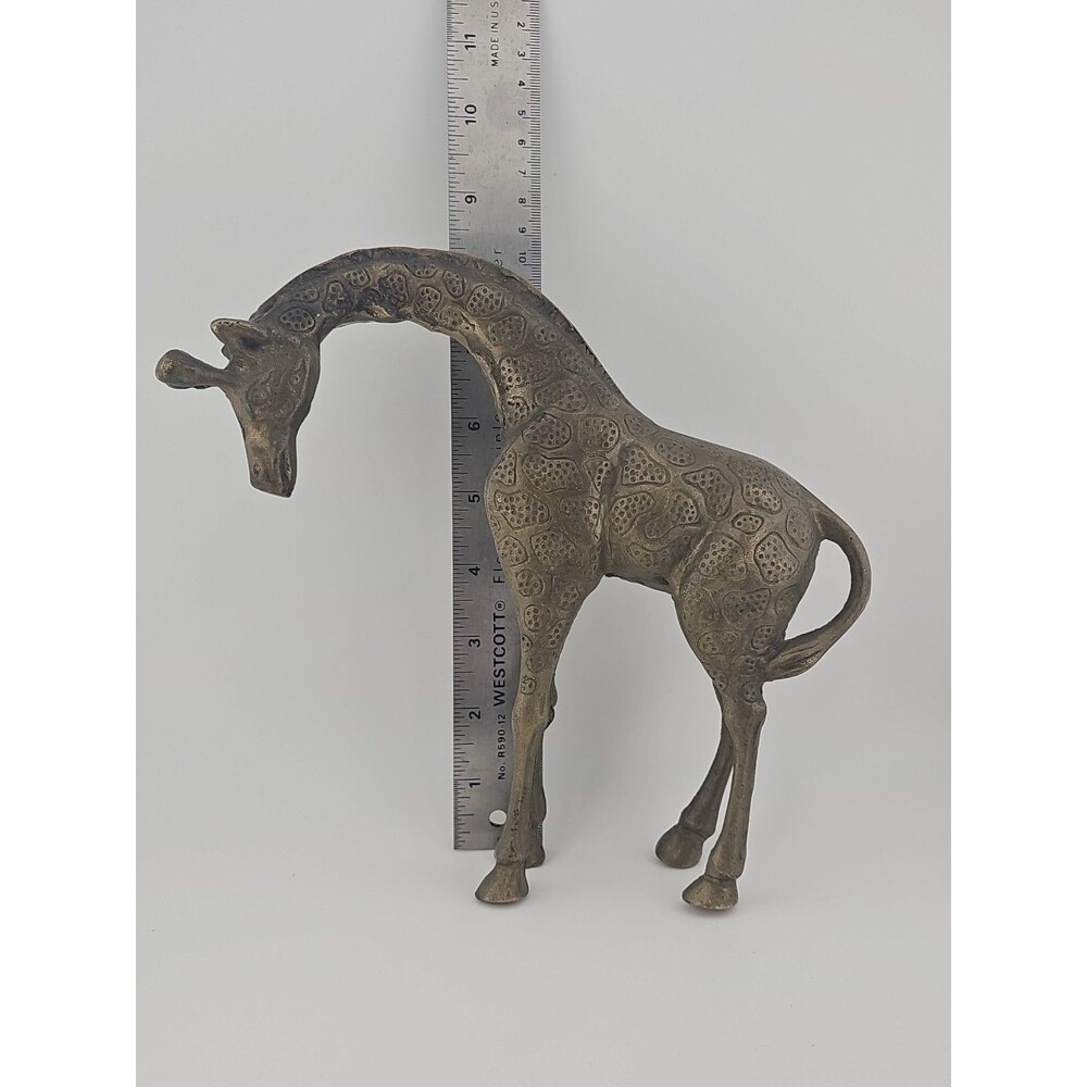 Vintage Solid Brass Giraffe Figurine Statue Decor Bowed Head 8.25 x 9"